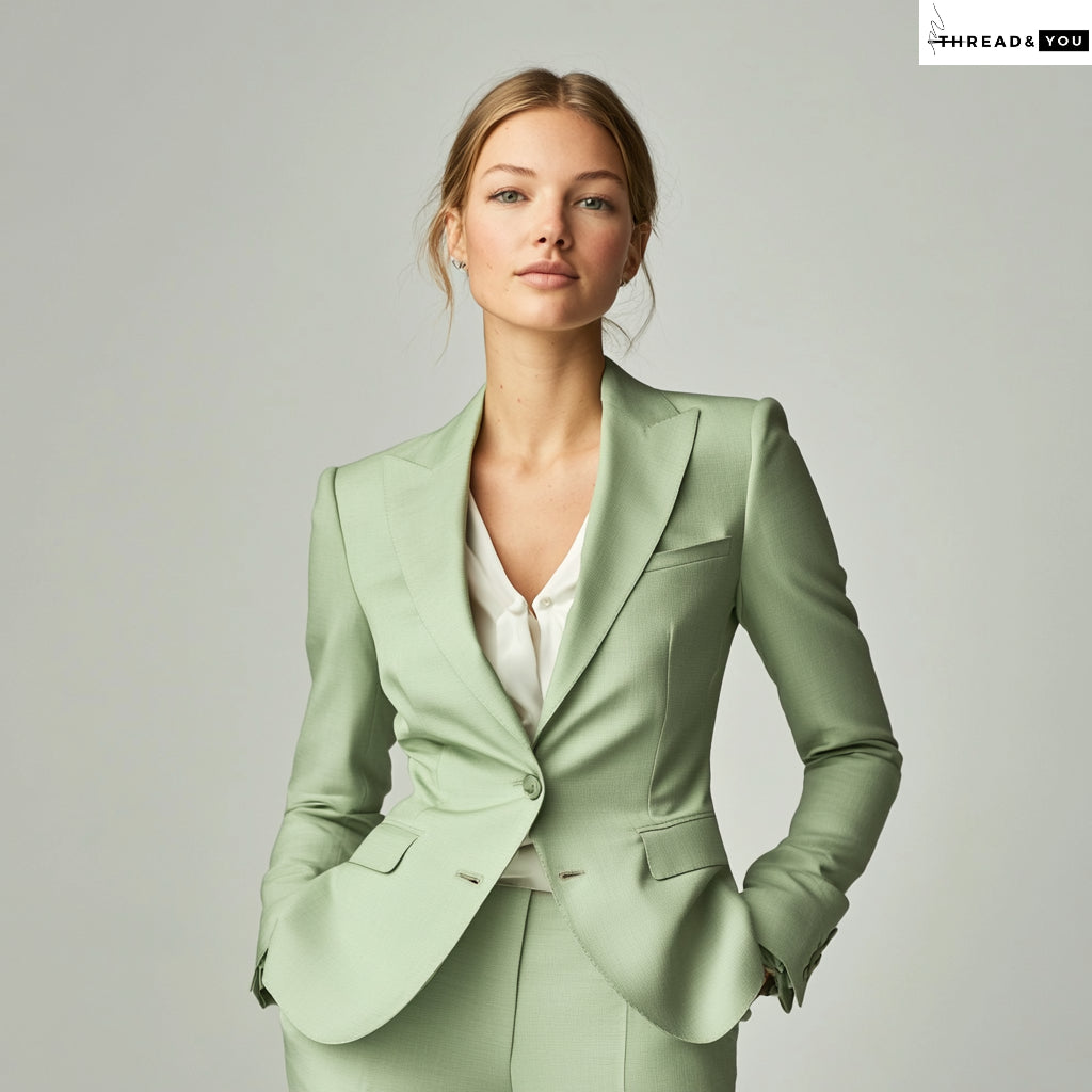 Women's Sage Green 2-Piece Slim Fit Suit with Peak Lapel & 2-Button Jacket Women's Sage Green 2-Piece Slim Fit Suit with Peak Lapel & 2-Button Jacket