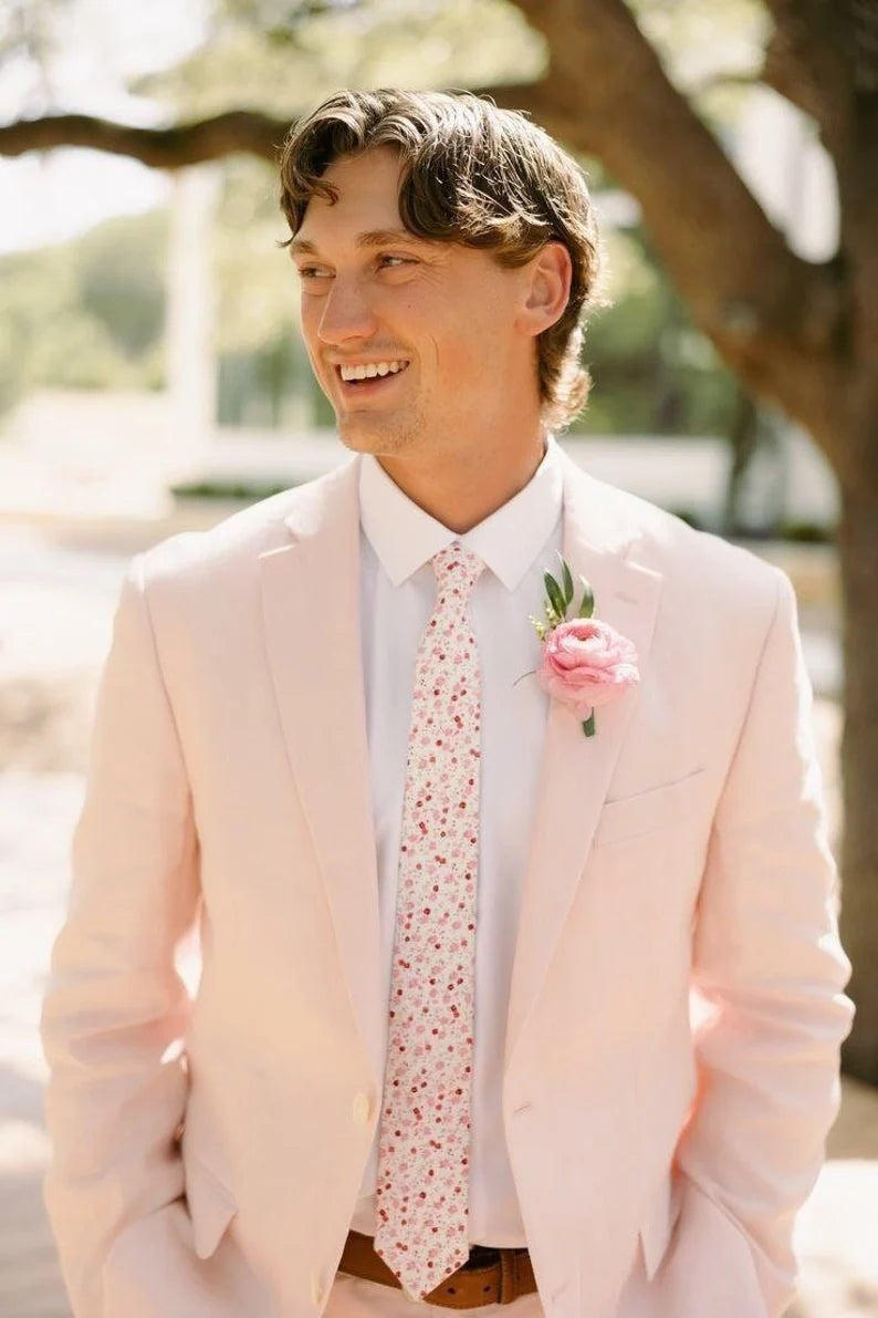 Blush of Luxury: Baby Pink Slim-Fit Two-Piece Suit with Notch Lapel