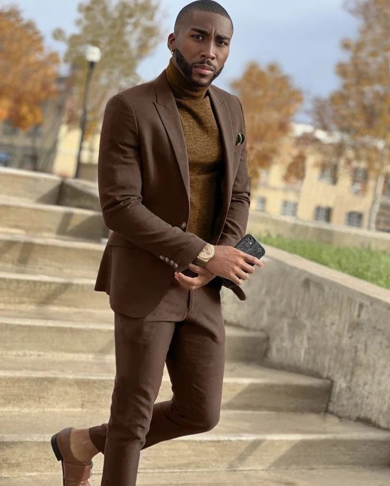 Classic Elegance: Chocolate Brown Two-Piece Suit for the Modern Gentleman