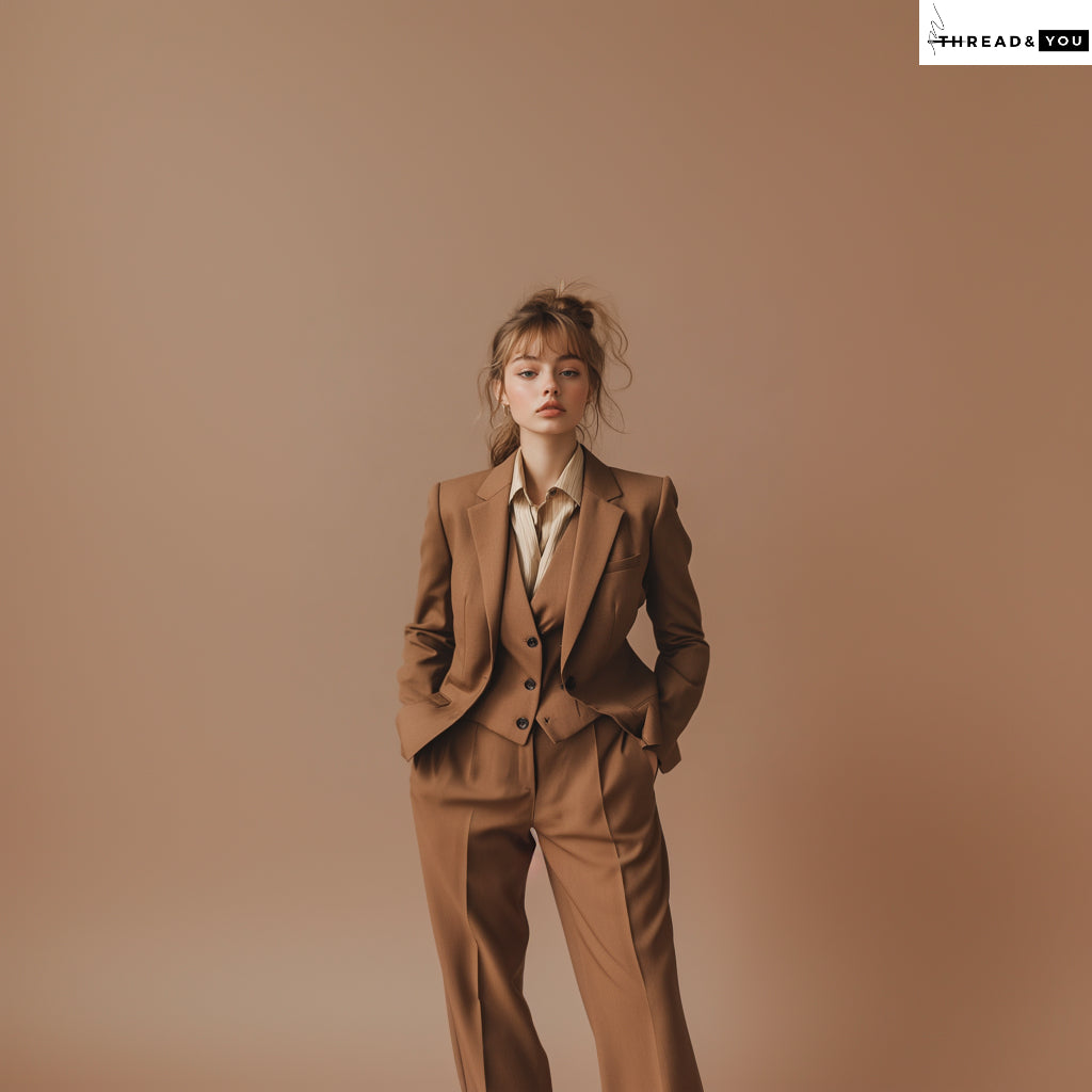 Chocolate Brown Women’s 3-Piece Slim Fit Suit with Notch Lapel – Ideal for Wedding Guests & Office Wear