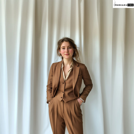brown three piece suit