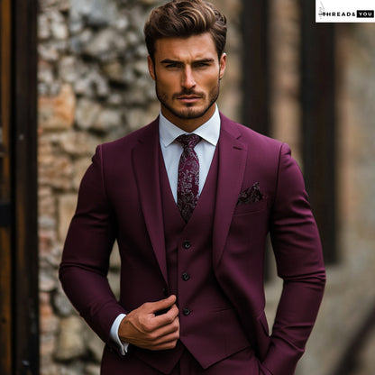 Burgundy three piece suit