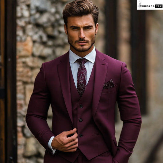 Burgundy three piece suit