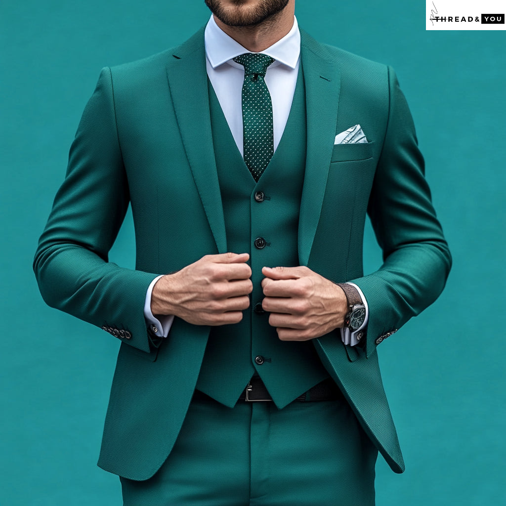 Teal green three piece suit