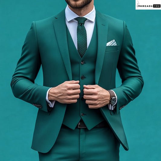 Teal green three piece suit