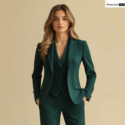 Dark Green 3-Piece Women's Suit with Notch Lapel Custom Tailored Thread&You Dark Green 3-Piece Women's Suit with Notch Lapel Custom Tailored Thread&You
