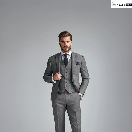 Grey Herringbone three piece suit