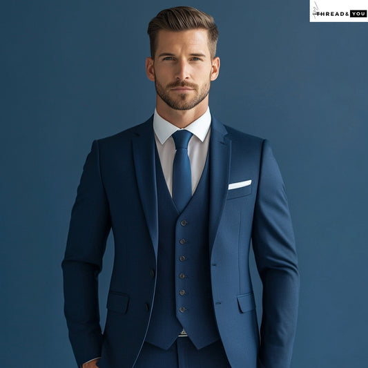 Blue three piece suit