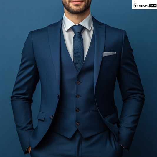 Navy blue three piece suit