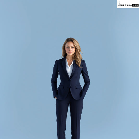Navy blue two piece suit