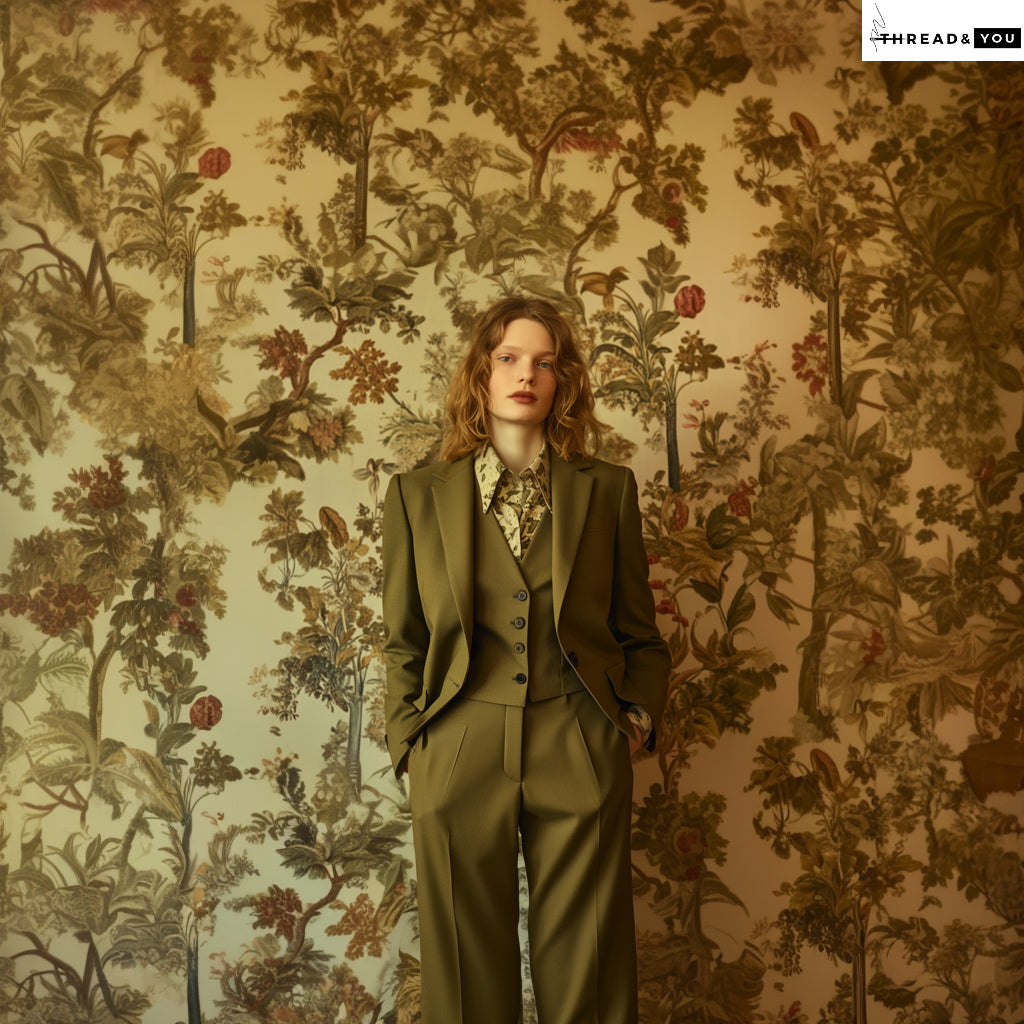 Army green three piece suit
