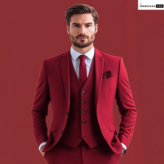 Red three piece suit