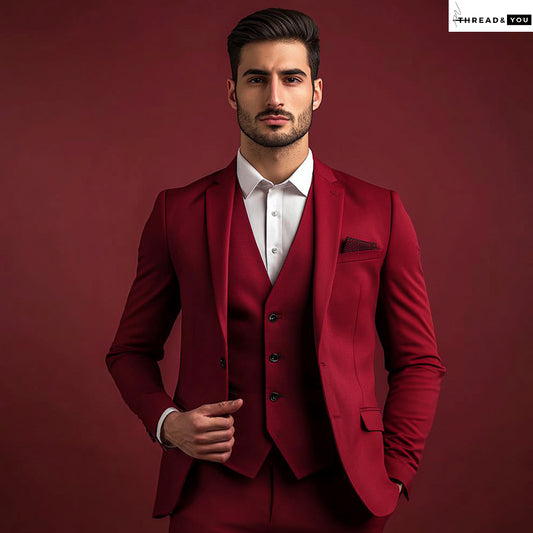 Cherry red three piece suit