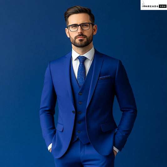 Royal Blue Men's Three-Piece Suit | Slim-Fit Tailored Design for Business & Formal Events