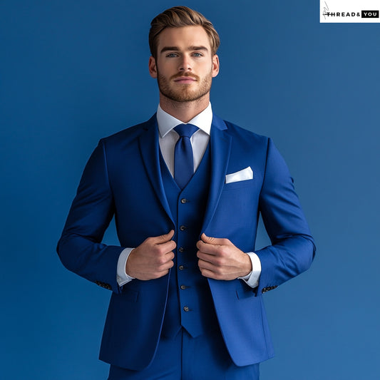 Blue three piece suit
