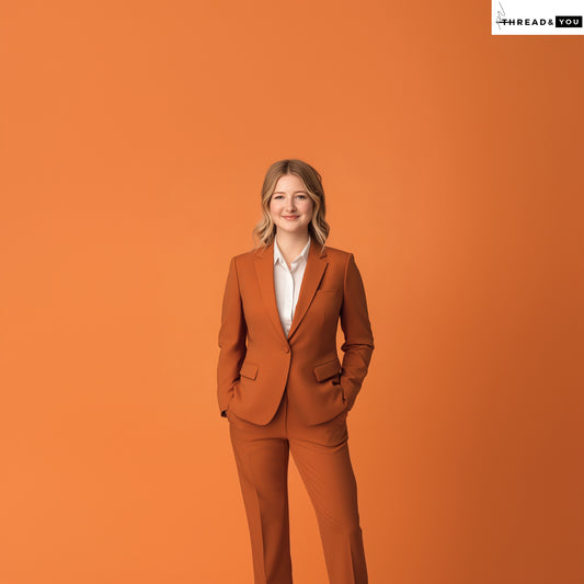 Terracotta Women’s Two-Piece Suit – Notch Lapel, 1-Button Jacket, Tailored Trousers| Custom Formalwear for All Seasons