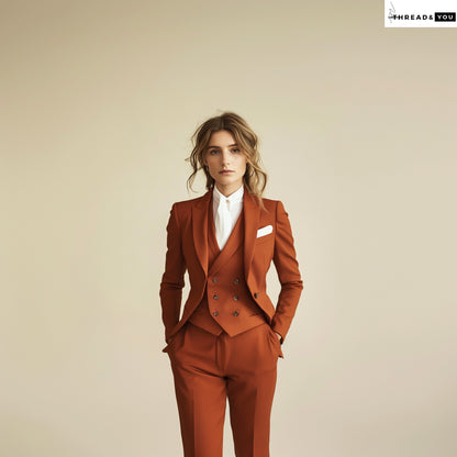 Women's Rust 3-Piece Suit Slim Fit with Peak Lapel Thread&You Women's Rust 3-Piece Suit Slim Fit with Peak Lapel Thread&You
