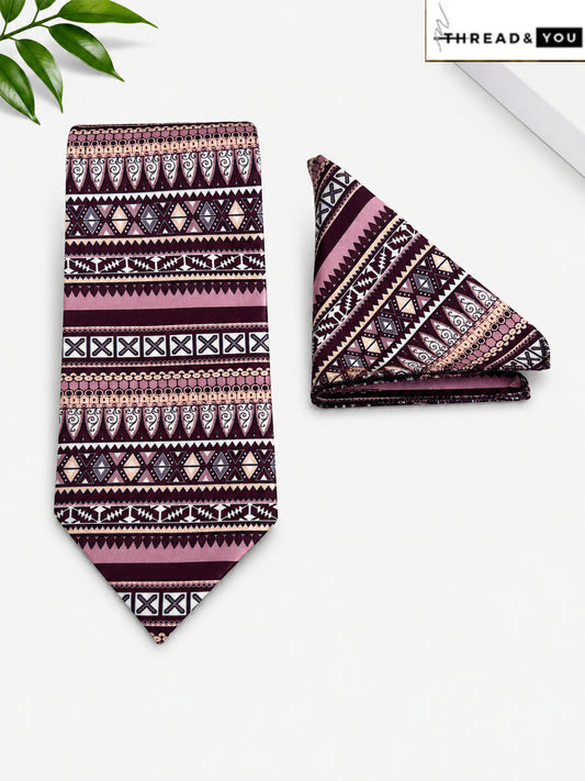 Burgundy Patterned Tie Set with Pocket Square