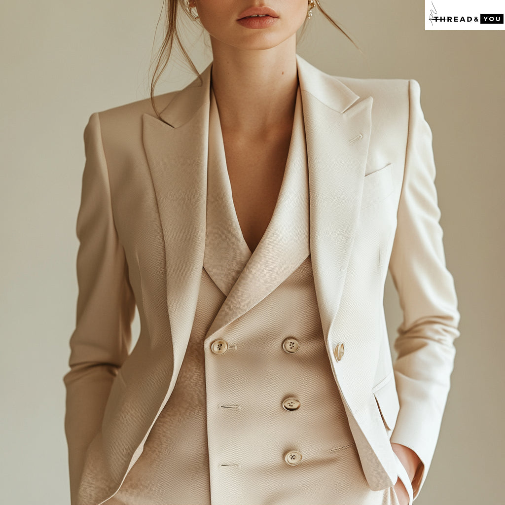 Beige three piece suit