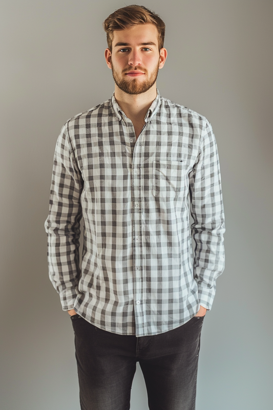 White Check Down Button Full Sleeves Custom Shirt