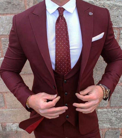 Reddish Maroon Slim Fit Three-Piece Suit – The Perfect Blend of Elegance and Modern Style