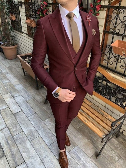 Burgundy Slim Fit Three-Piece Suit – Redefining Elegance with Modern Precision