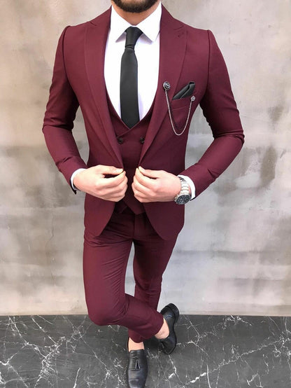 Maroon three piece suit