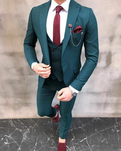 Teal Blue Slim Fit Three-Piece Suit - The Perfect Blend of Style and Comfort