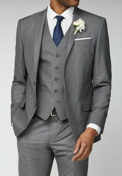 Cloud Grey Slim Fit Three-Piece Suit - Timeless Style with a Modern Edge