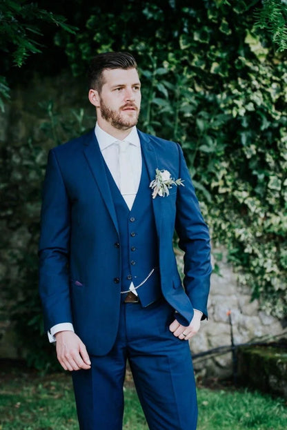 Refreshing Blue Slim Fit Three-Piece Suit with Notch Lapel and Two-Button Jacket