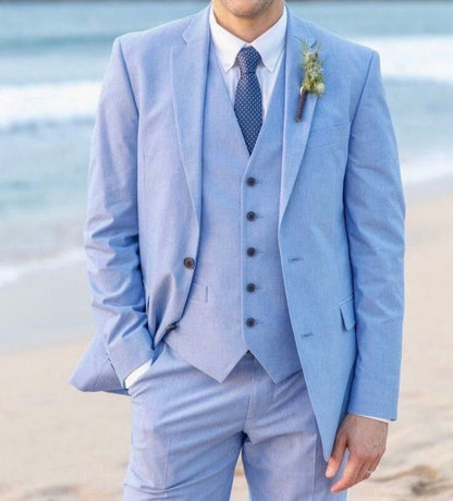 Misty Blue Three-Piece Suit – Sleek Slim Fit with Notch Lapel and Timeless Appeal