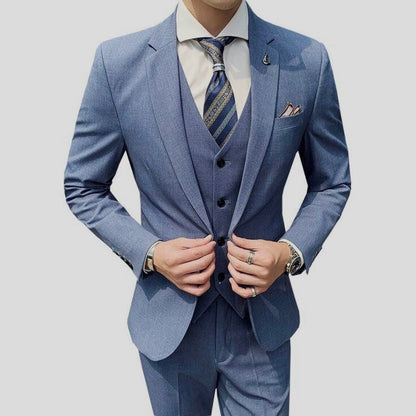 Refined Charm: Powder Blue Slim Fit Three-Piece Suit with Surgeon Cuffs
