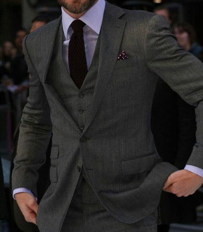 Herringbone Black & White Slim Fit Three-Piece Suit – Notch Lapel, Tailored Fit & Timeless Elegance