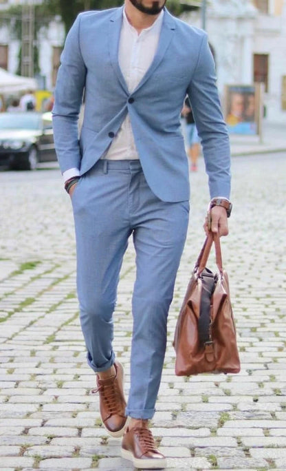 Baby Blue Two-Piece Suit with Notch Lapel & Two-Button Design