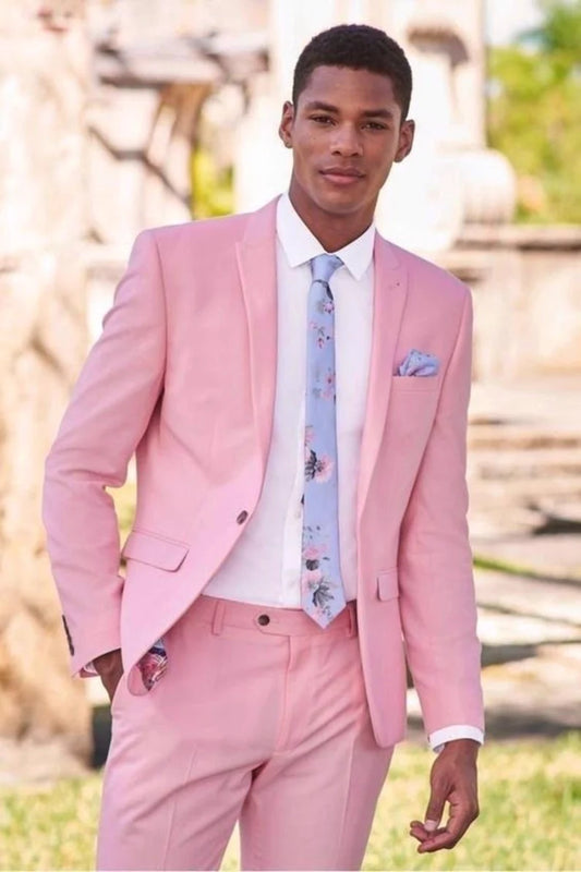 Premium Soft Pink Two-Piece Suit with Peak Lapels and One-Button Jacket