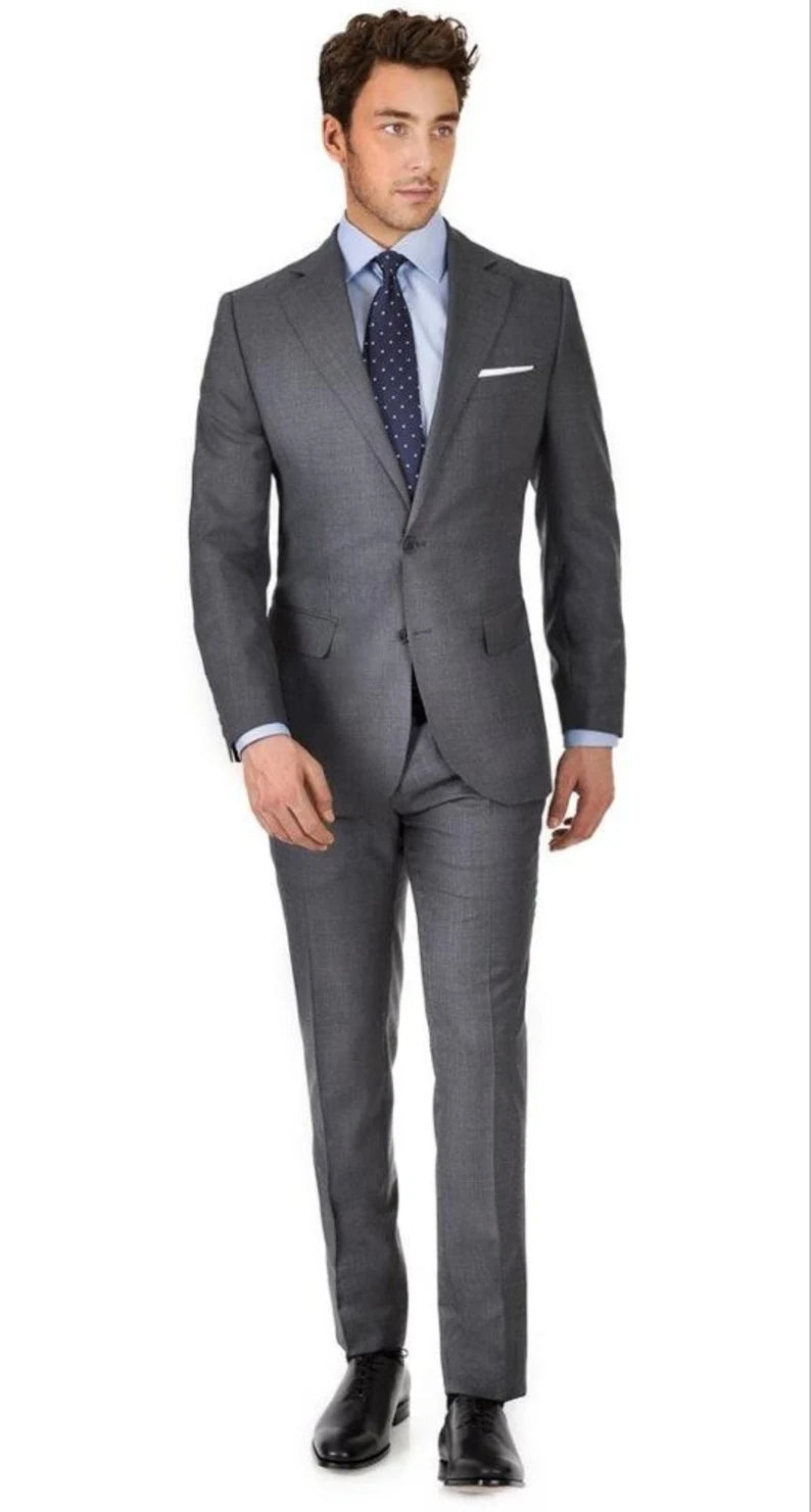 Charcoal Grey Two-Piece Suit with Wide Notch Lapel – Timeless Elegance for Every Occasion