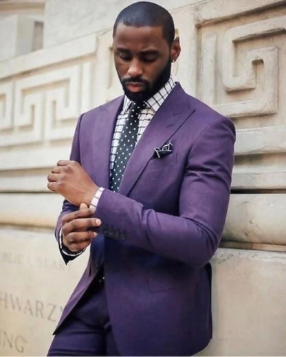 Dark Purple Peak Lapel Two-Piece Suit – A Bold Statement of Style