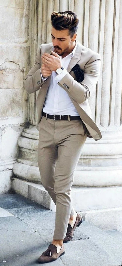 Sleek Coffee Cream Slim Fit Suit with Surgeon Cuffs – Tailored to Perfection