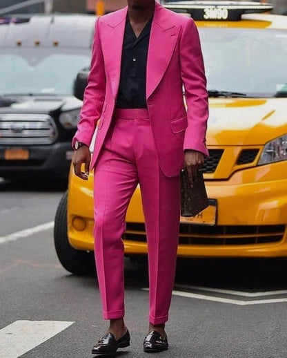 Bold & Dashing: Hot Pink Slim Fit Two-Piece Suit with Wide Peak Lapel