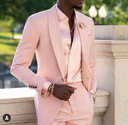 Peach Slim Fit Two-Piece Suit with Shawl Lapel – Redefining Contemporary Class