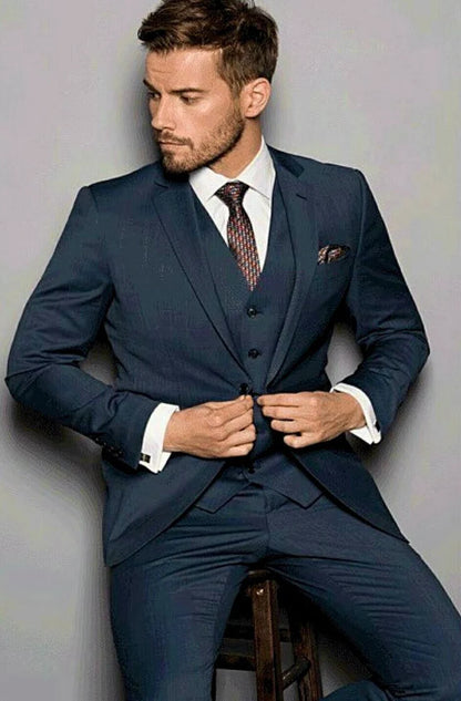 Grayish Blue Slim Fit Three-Piece Suit with Notch Lapel  – Tailored for Modern Excellence