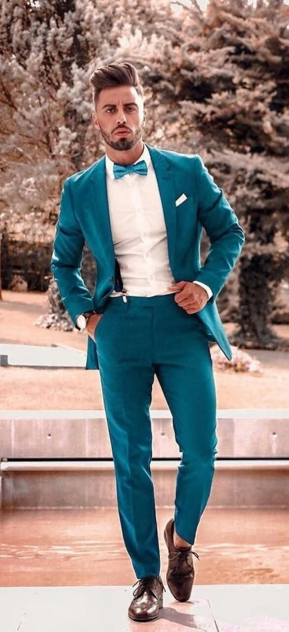 Teal Blue Slim Fit Two-Piece Suit – Notch Lapel, Tailored Elegance for All Seasons