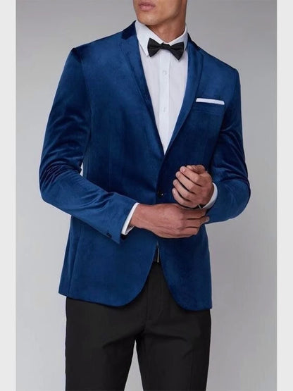 Blue Velvet Slim Fit Two-Piece Suit with Notch Lapel & Single-Button Jacket