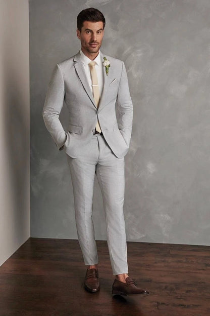 Refined Style: Light Grey Slim Fit Two-Piece Suit for the Modern Gentleman
