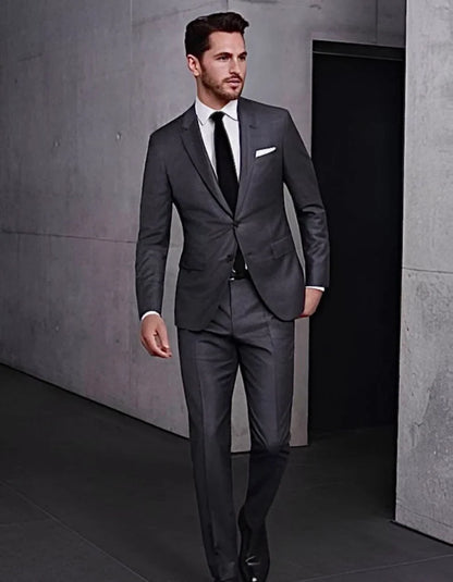 Charcoal Grey Two-Piece Suit with Notch Lapel and Tailored Fit – Classic Elegance for All Seasons