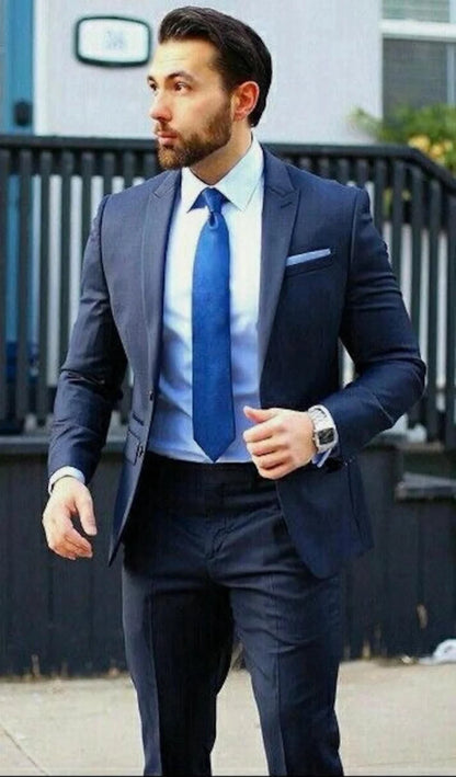 Grayish Navy Two-Piece Suit with Peak Lapel – Redefining Modern Elegance